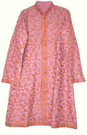 Kashmiri Woolen Coat Pink, Multicolor Embroidery #AO-167