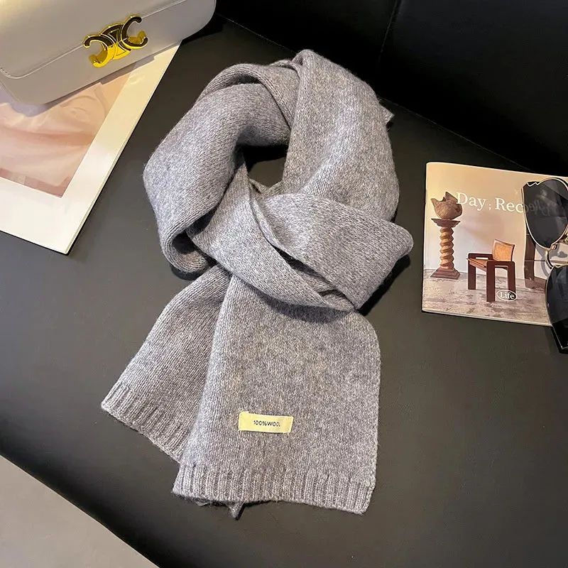 Knitted Scarf Women 100% Wool Winter Warm Scarves Bright Solid Color Design Thickened Shawl Soft Cashmere Pashmina Neck 2023 NEW