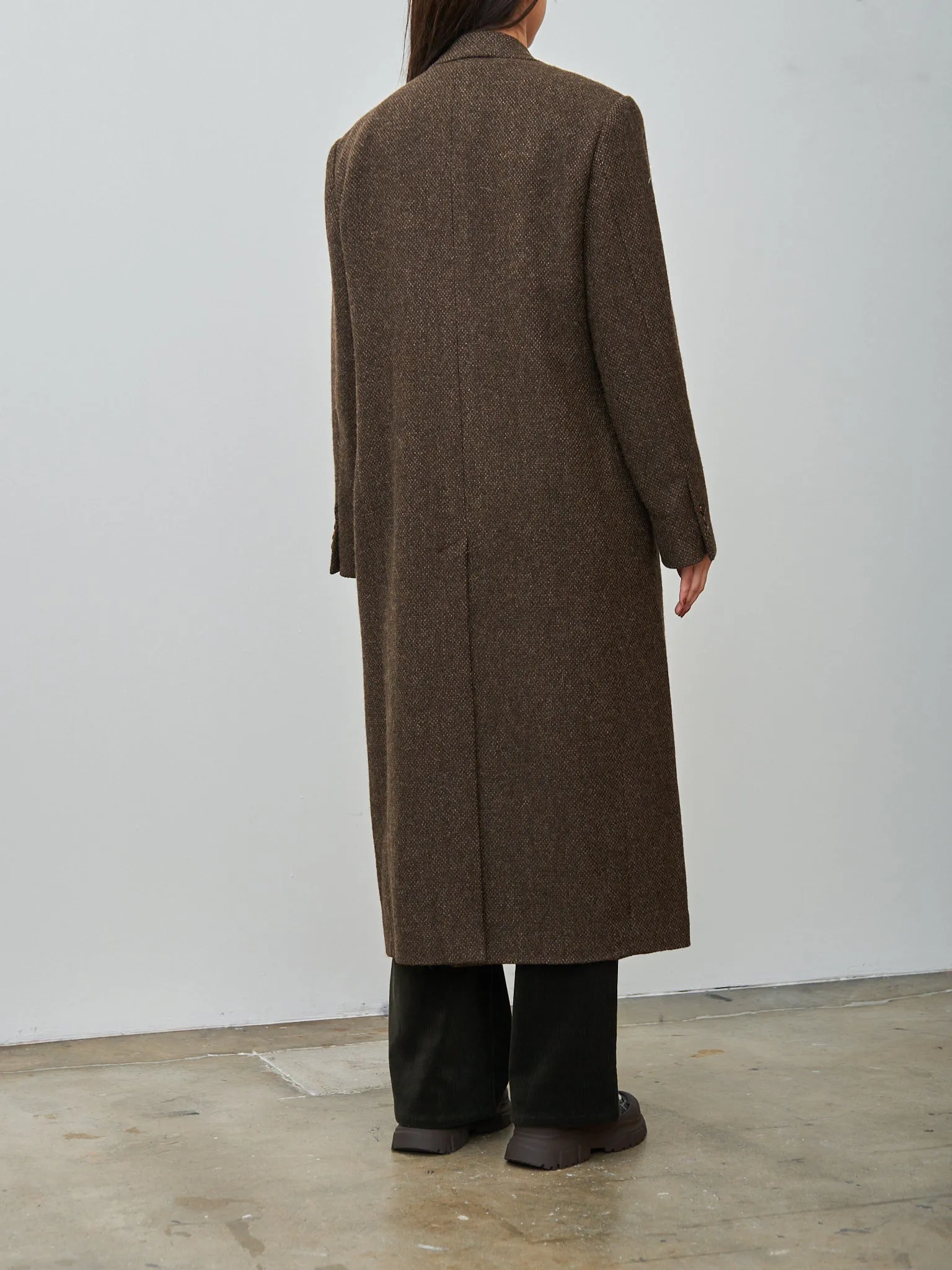 Lama Shetland Wool Tweed Chesterfield Coat - Brown Tweed