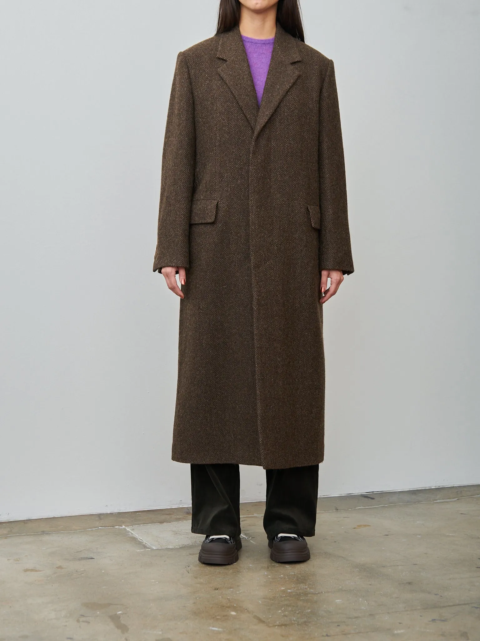 Lama Shetland Wool Tweed Chesterfield Coat - Brown Tweed