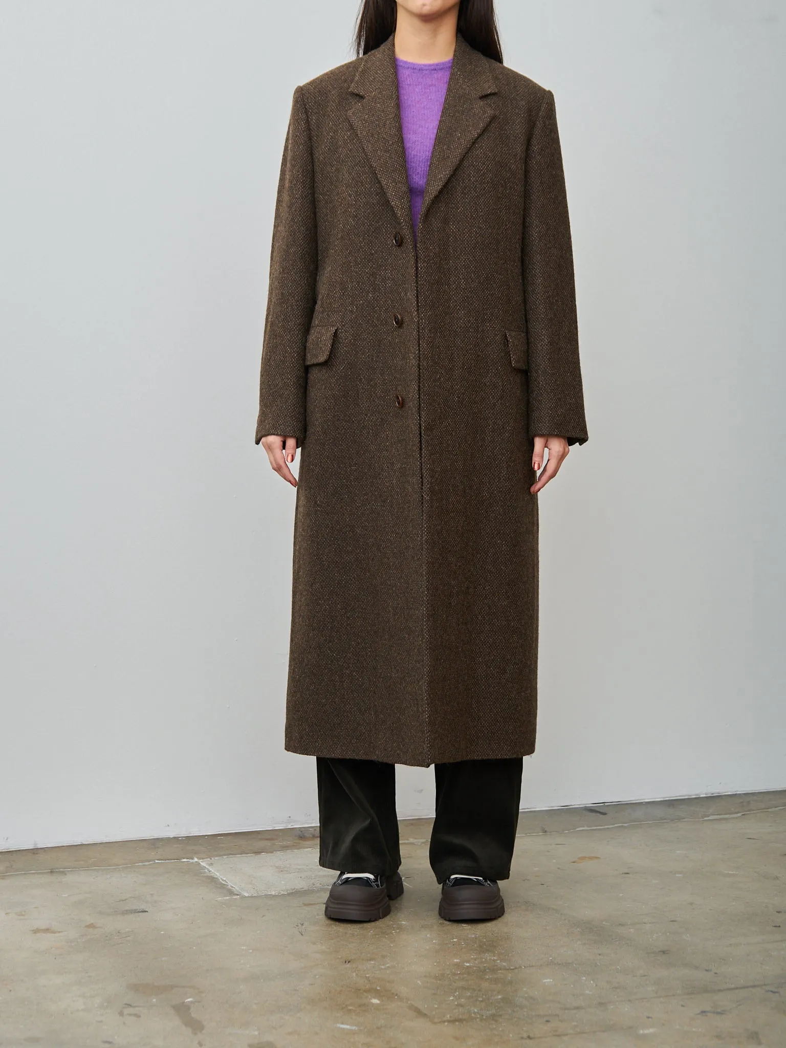 Lama Shetland Wool Tweed Chesterfield Coat - Brown Tweed