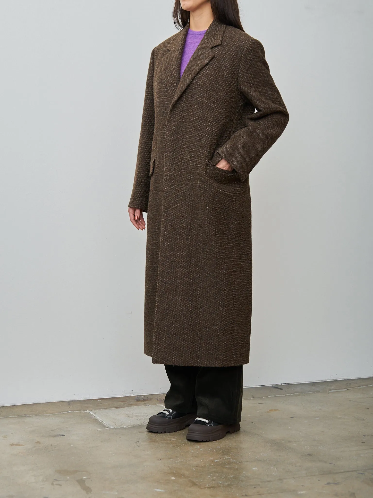 Lama Shetland Wool Tweed Chesterfield Coat - Brown Tweed