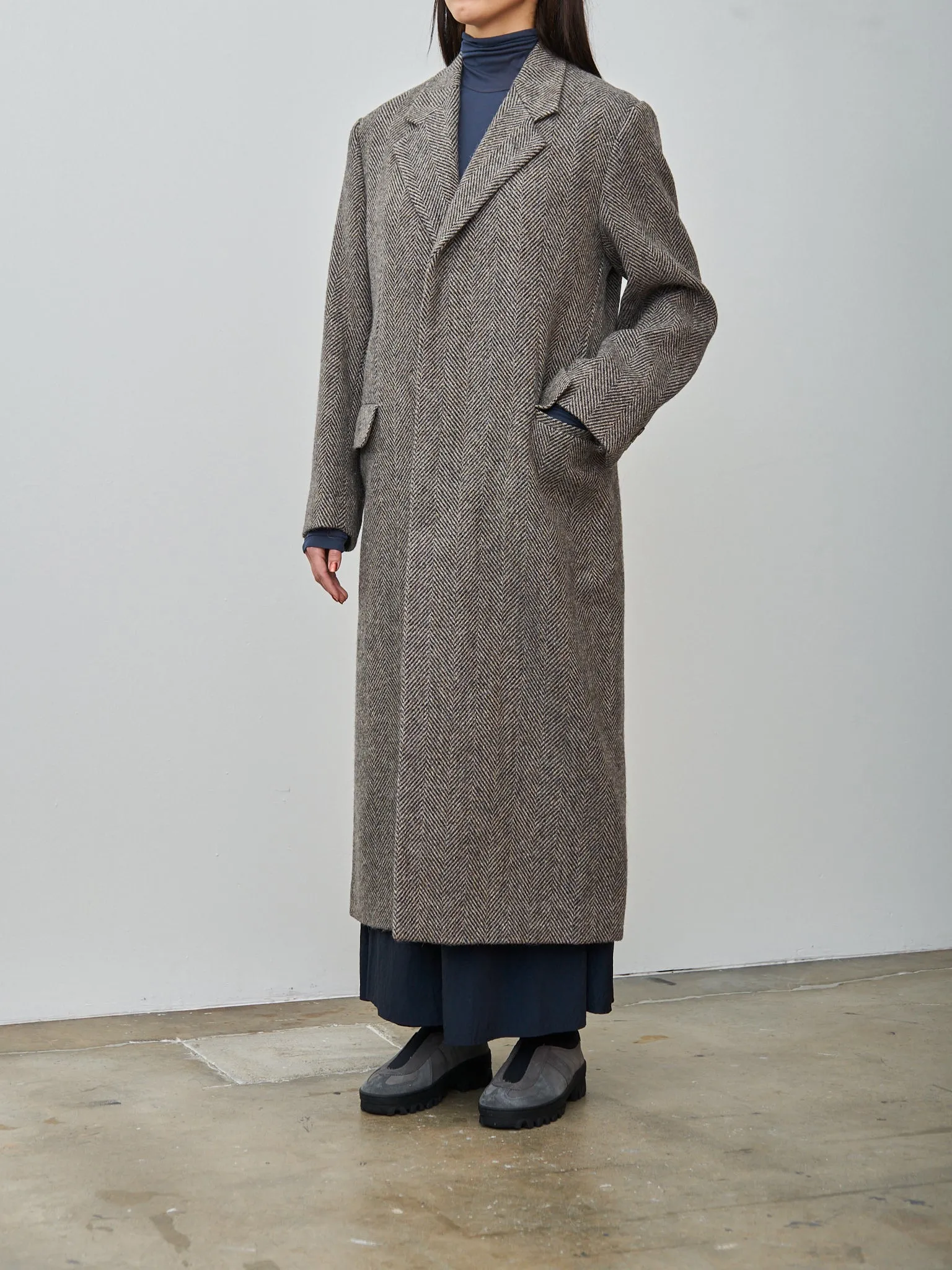 Lama Shetland Wool Tweed Chesterfield Coat - Khaki Tweed