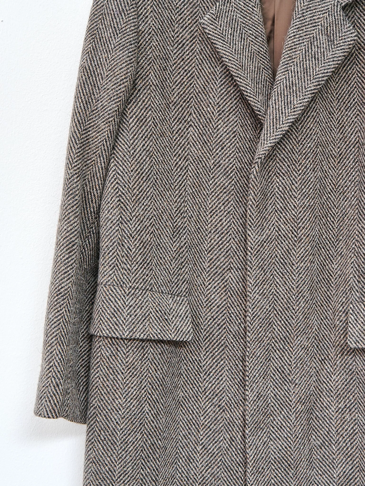 Lama Shetland Wool Tweed Chesterfield Coat - Khaki Tweed