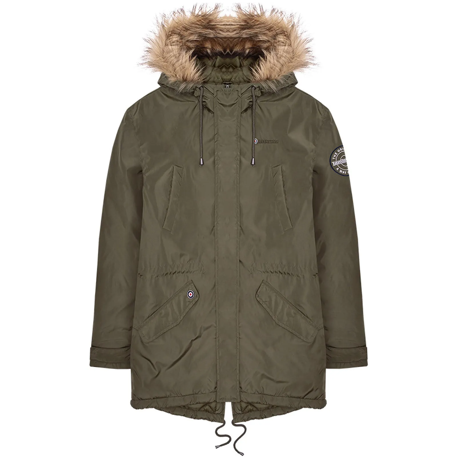 Lambretta Mens Utility Faux Fur Parka Jacket - Khaki