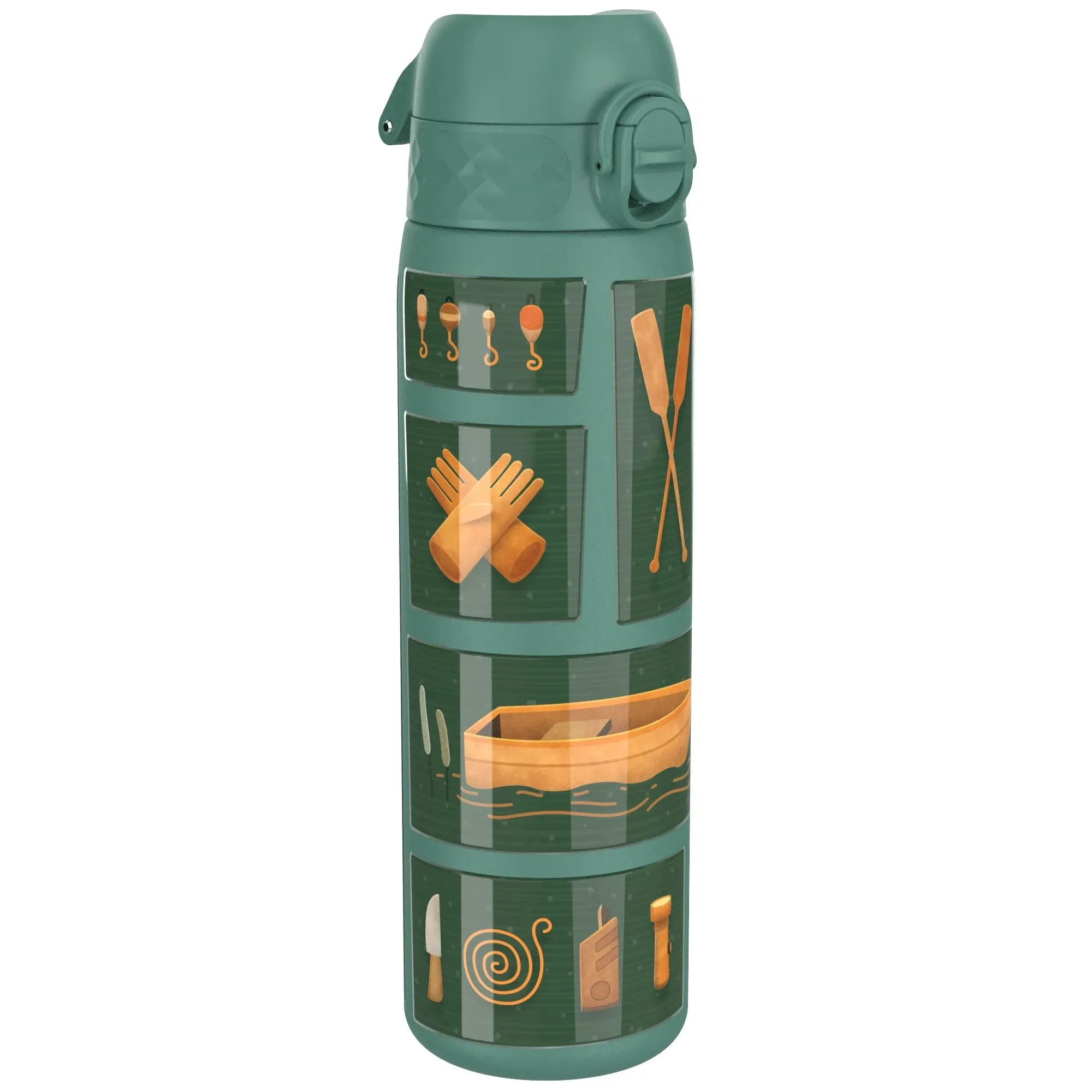 Leak Proof Slim Thermal Water Bottle, Insulated Steel, Fishing, 500ml (17oz)