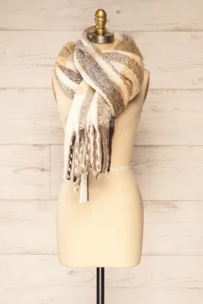 Lichfield Brown | Fuzzy Knit Plaid Scarf