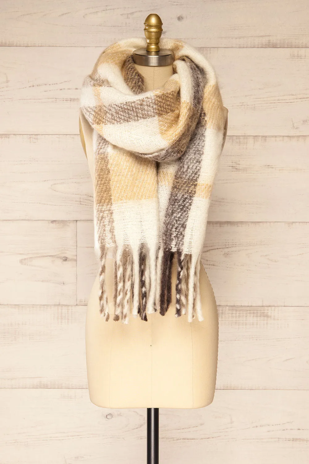 Lichfield Brown | Fuzzy Knit Plaid Scarf