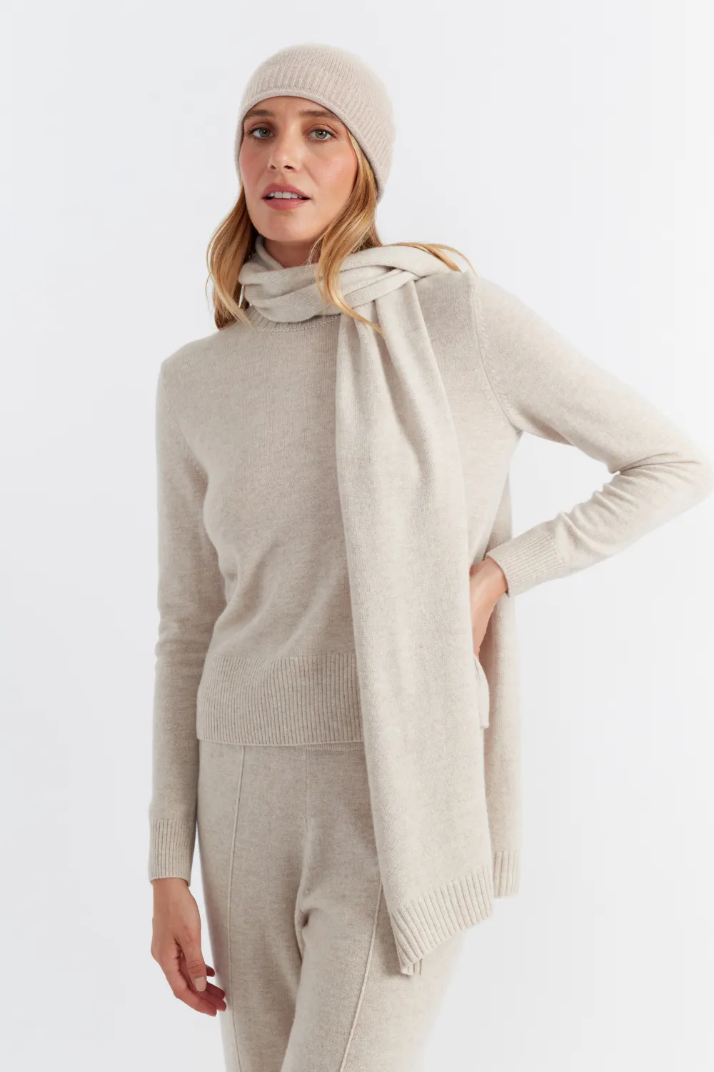 Light-Oatmeal Wool-Cashmere Scarf