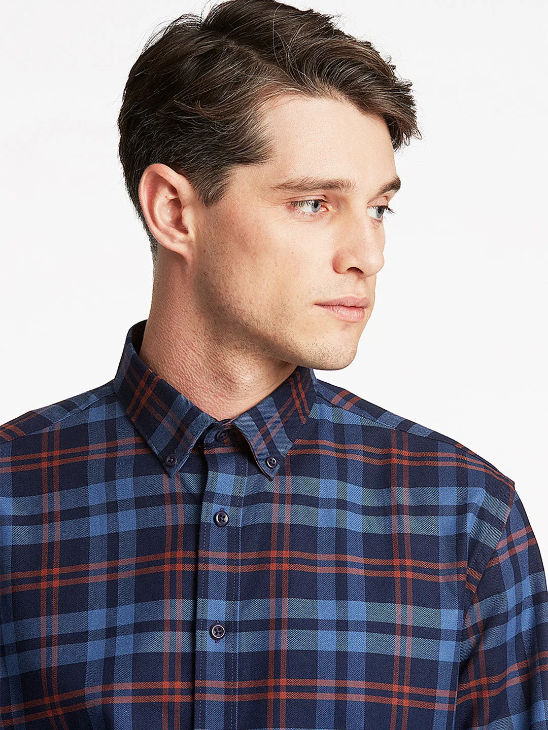 Lindbergh Blue Checked Slim Fit Shirt