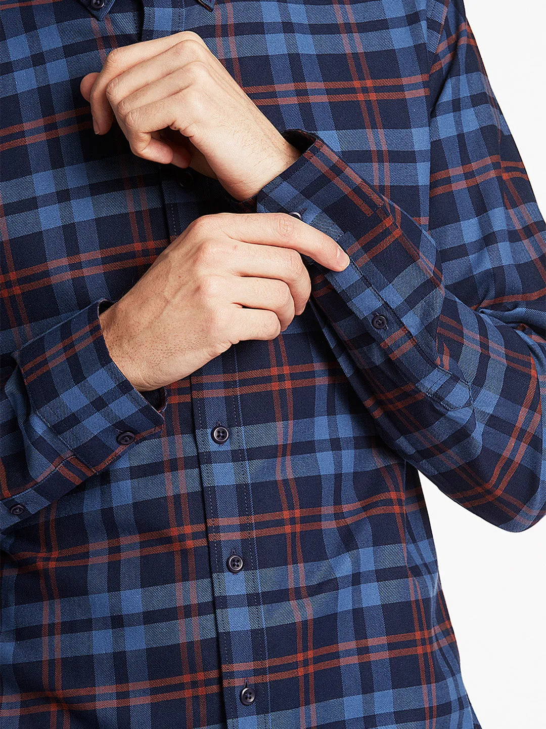 Lindbergh Blue Checked Slim Fit Shirt