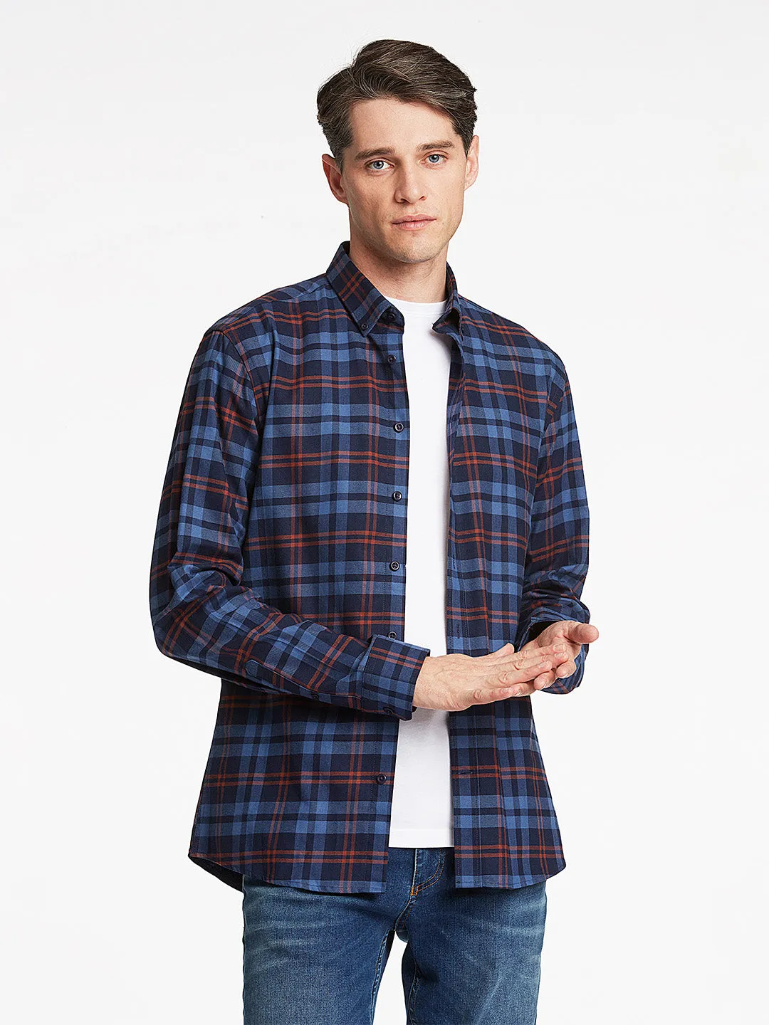 Lindbergh Blue Checked Slim Fit Shirt