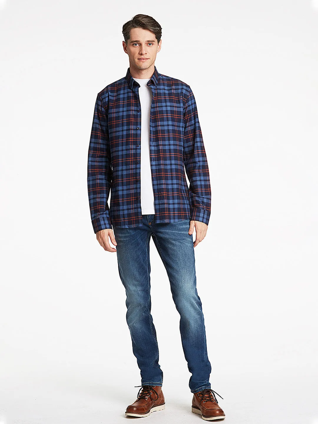 Lindbergh Blue Checked Slim Fit Shirt