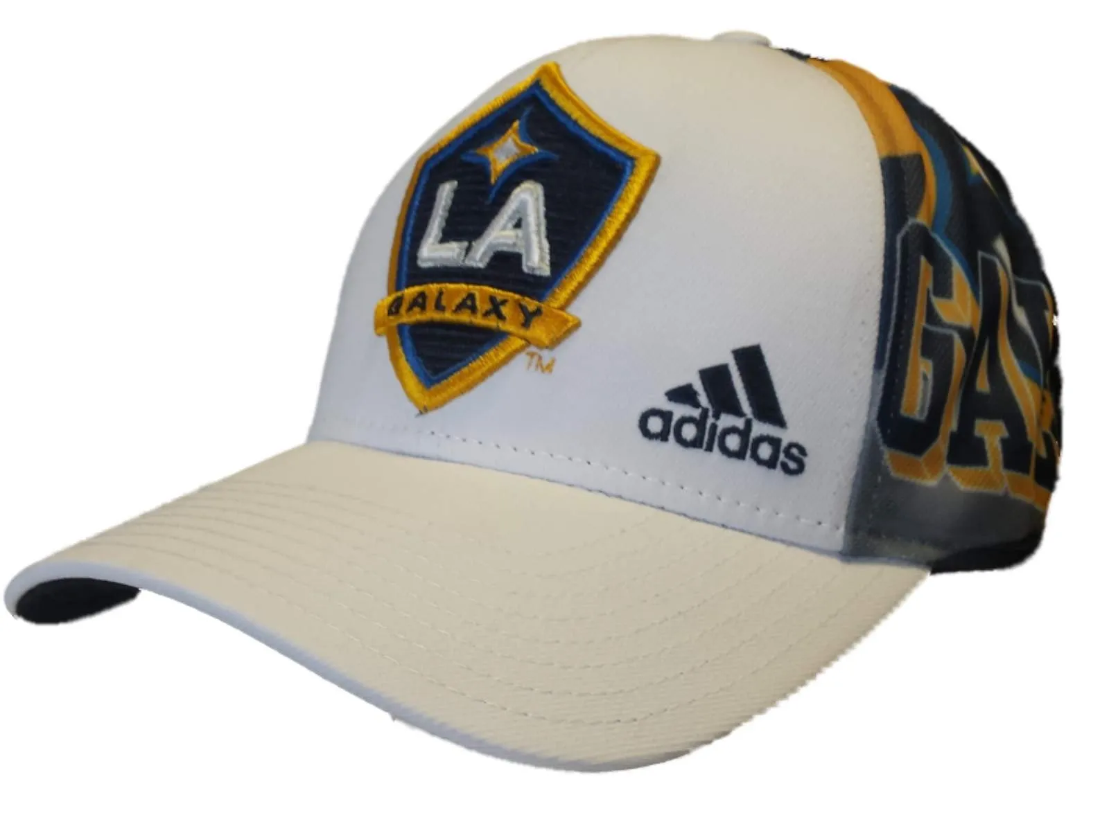 Los Angeles LA Galaxy MLS Adidas White Graphic Mesh Adj Snapback Hat Cap