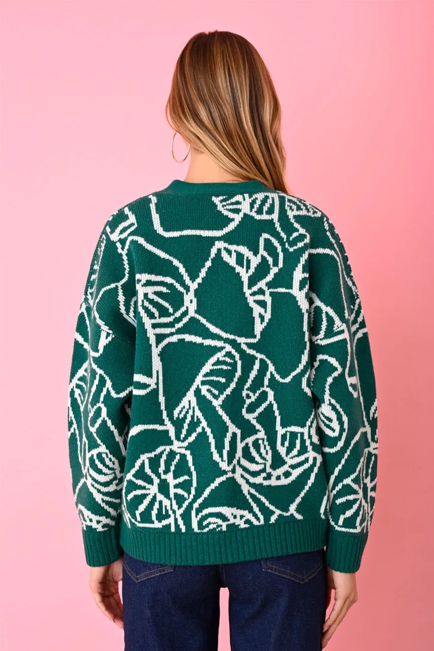 Lush Green/Cream Merino Mushroom Cardigan