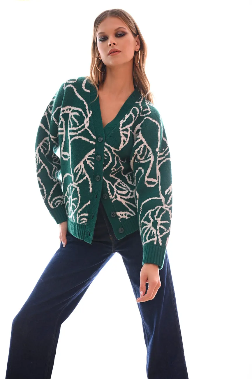 Lush Green/Cream Merino Mushroom Cardigan