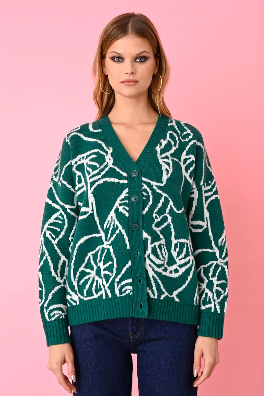 Lush Green/Cream Merino Mushroom Cardigan