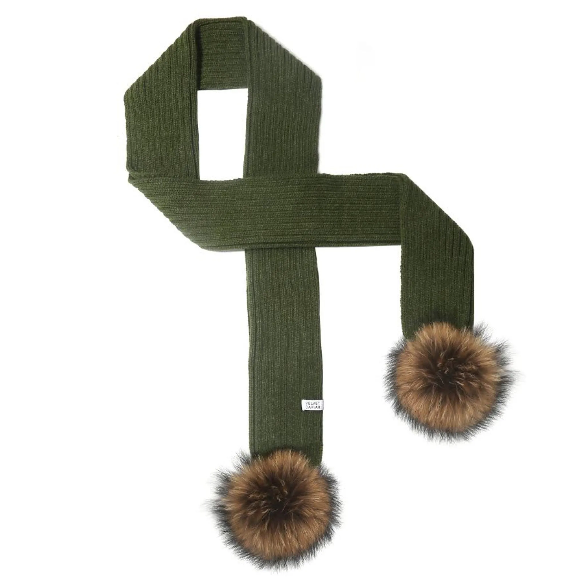 LUX FUR POM SCARF OLIVE WITH CHESTNUT FUR