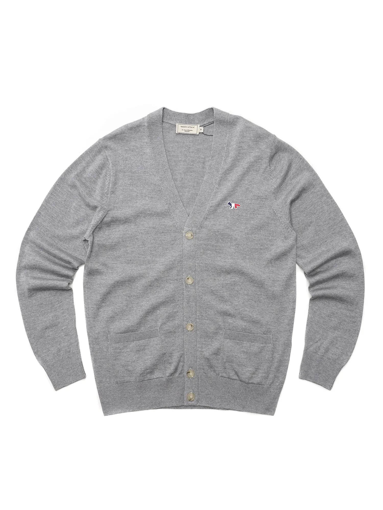 M_CLASSIC CARDIGAN TRICOLOR FOX PATCH_GREY MEL