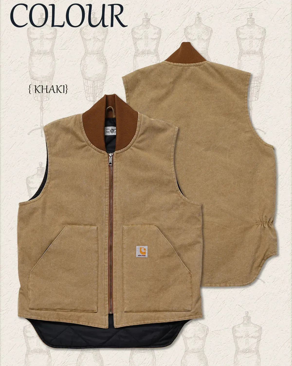 Men's Canvas Quilted Vest with Rib Collar