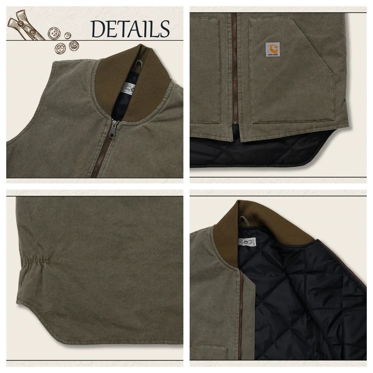 Men's Canvas Quilted Vest with Rib Collar