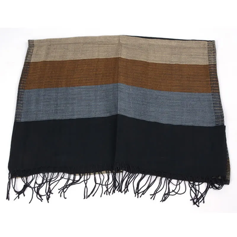 Men's Classical Striped Double-sided Tassel Scarf