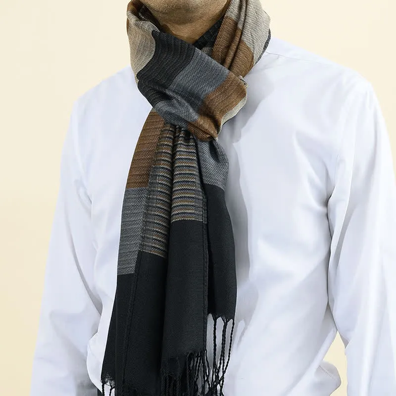 Men's Classical Striped Double-sided Tassel Scarf