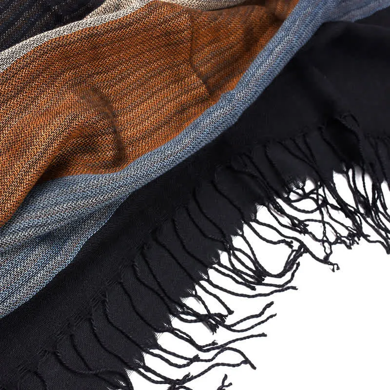 Men's Classical Striped Double-sided Tassel Scarf