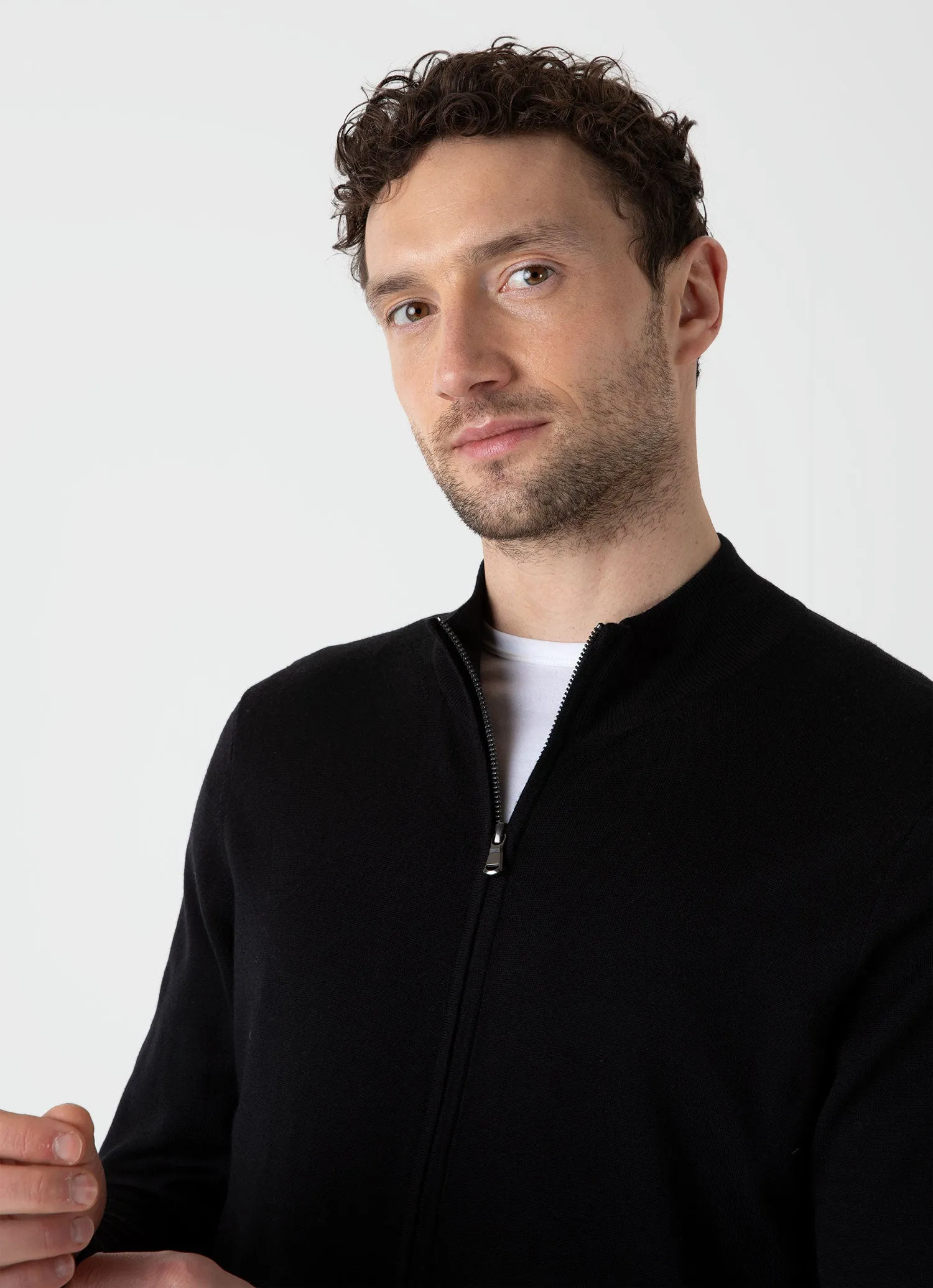 Men's Extra-Fine Merino Zip Cardigan in Black