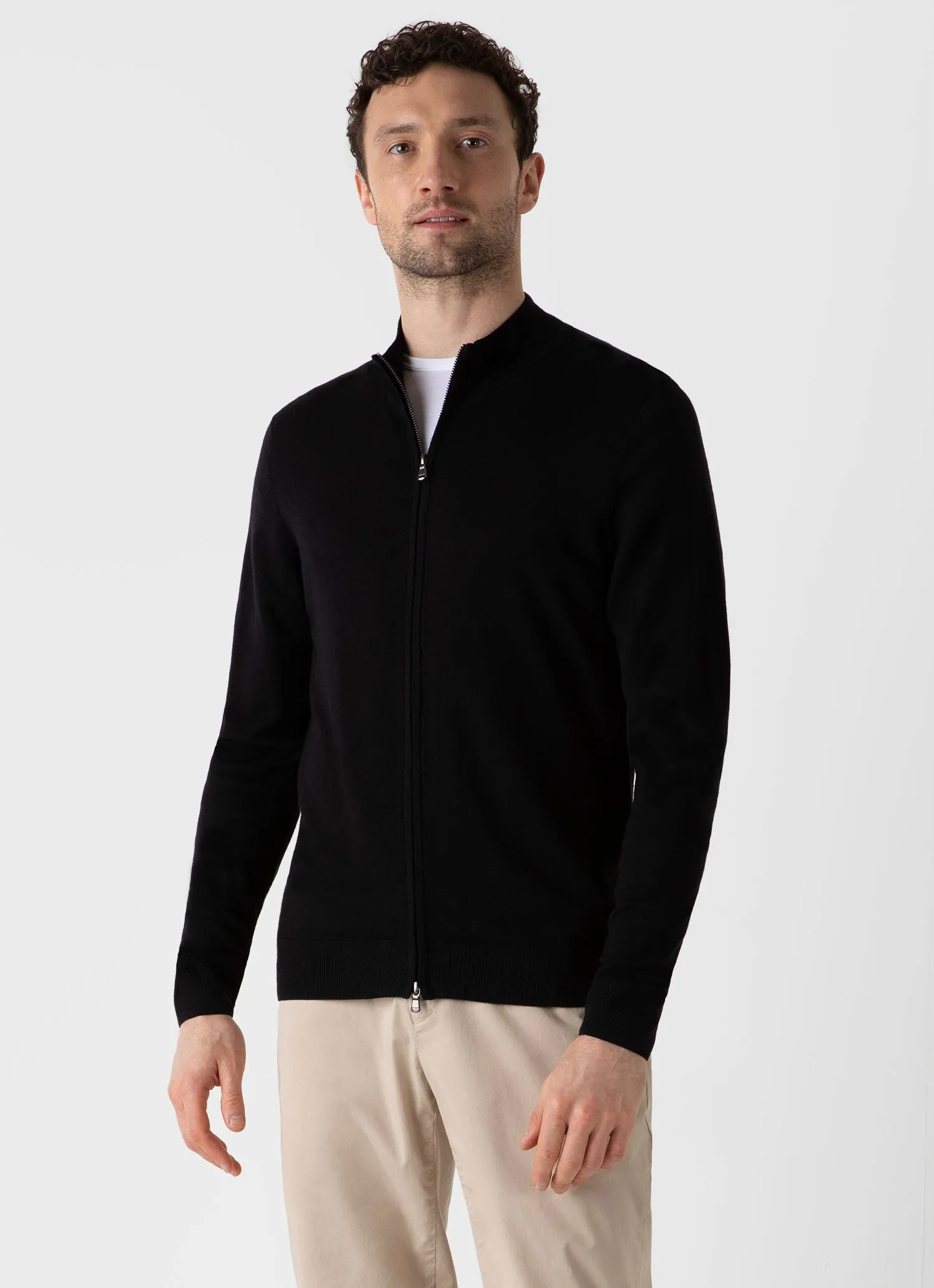 Men's Extra-Fine Merino Zip Cardigan in Black