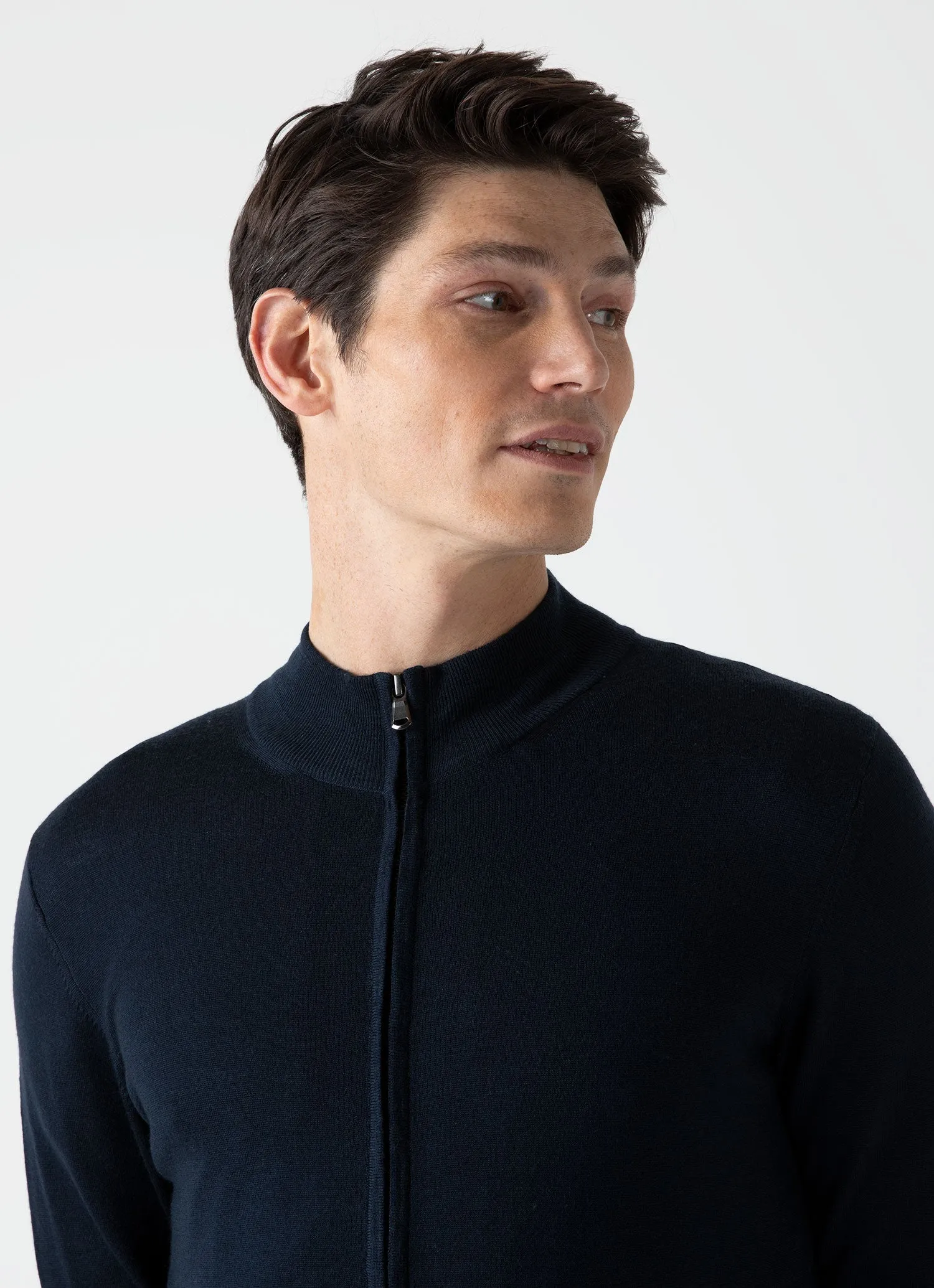 Men's Extra-Fine Merino Zip Cardigan in Light Navy