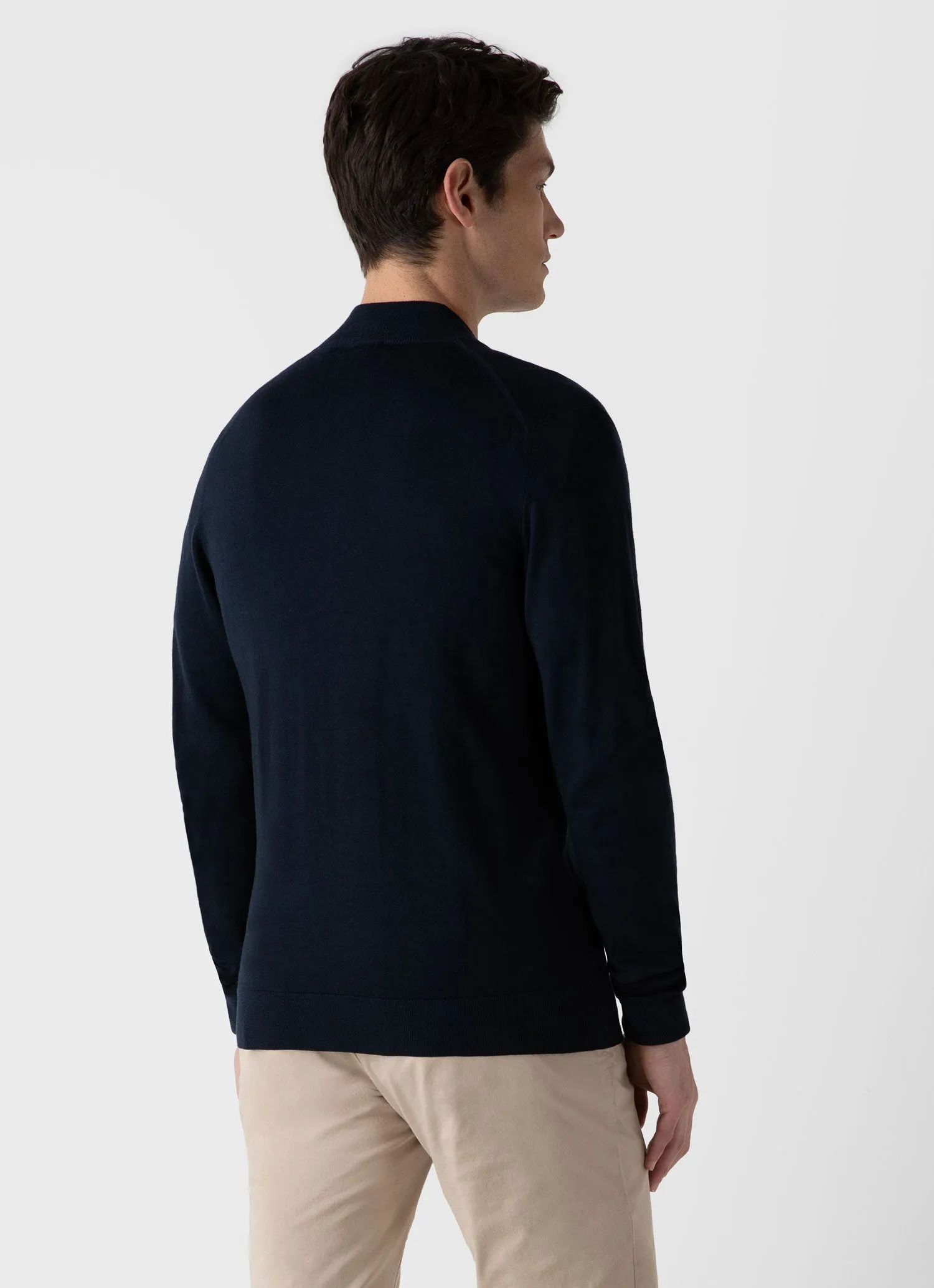 Men's Extra-Fine Merino Zip Cardigan in Light Navy