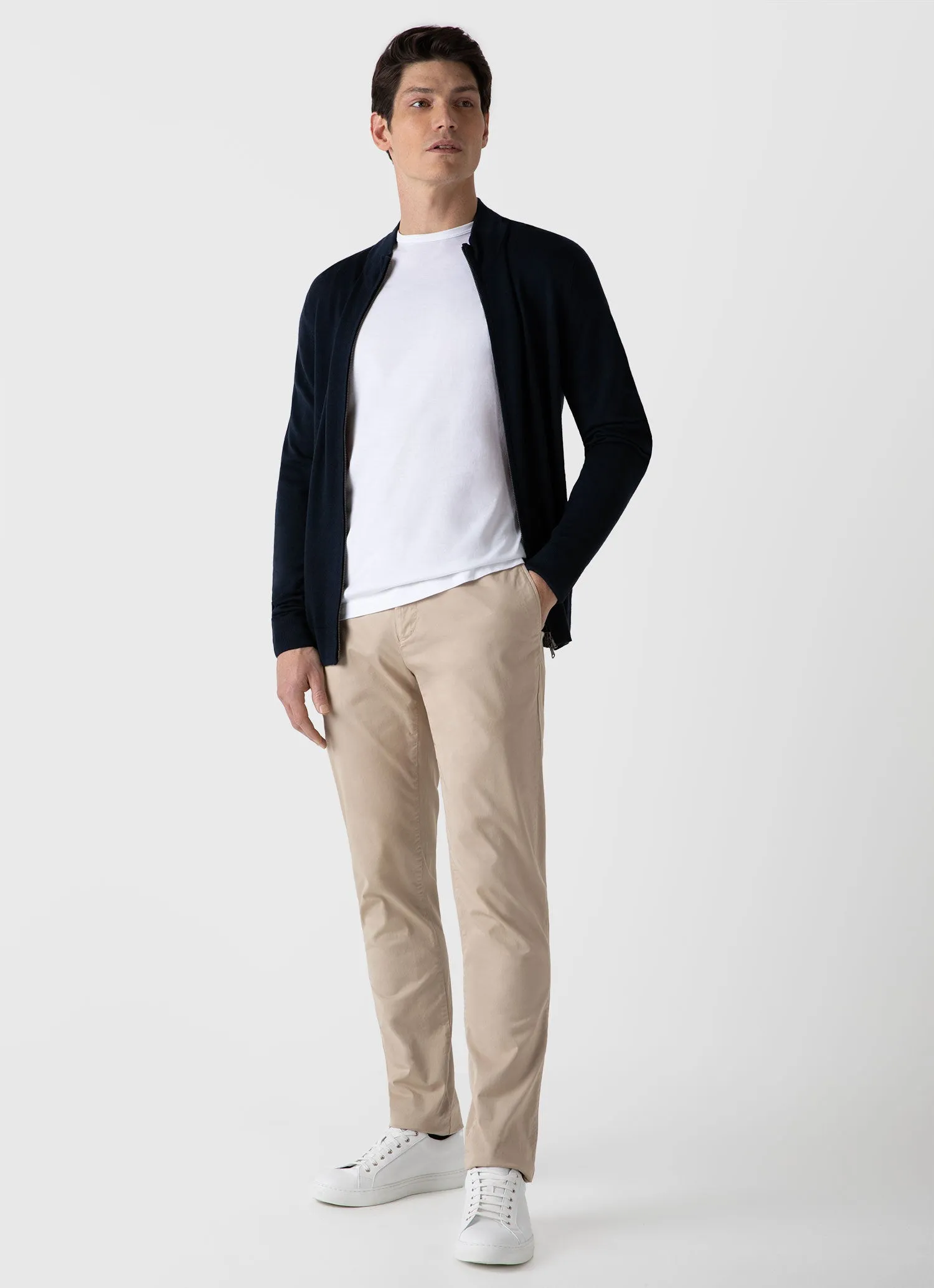 Men's Extra-Fine Merino Zip Cardigan in Light Navy