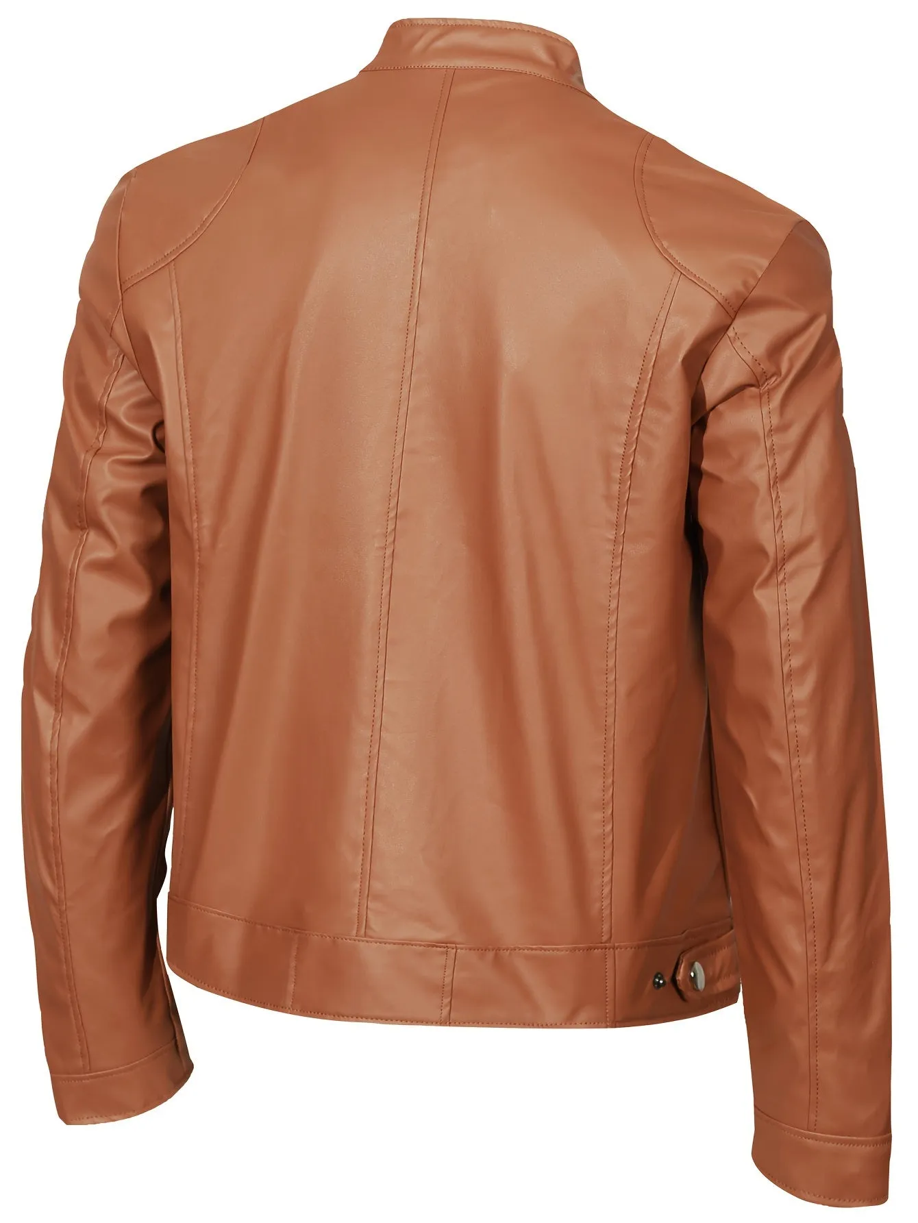 Men's PU Leather Motorcycle Jacket with Zipper Pockets, Autumn/Winter Stand Collar Cardigan Coat