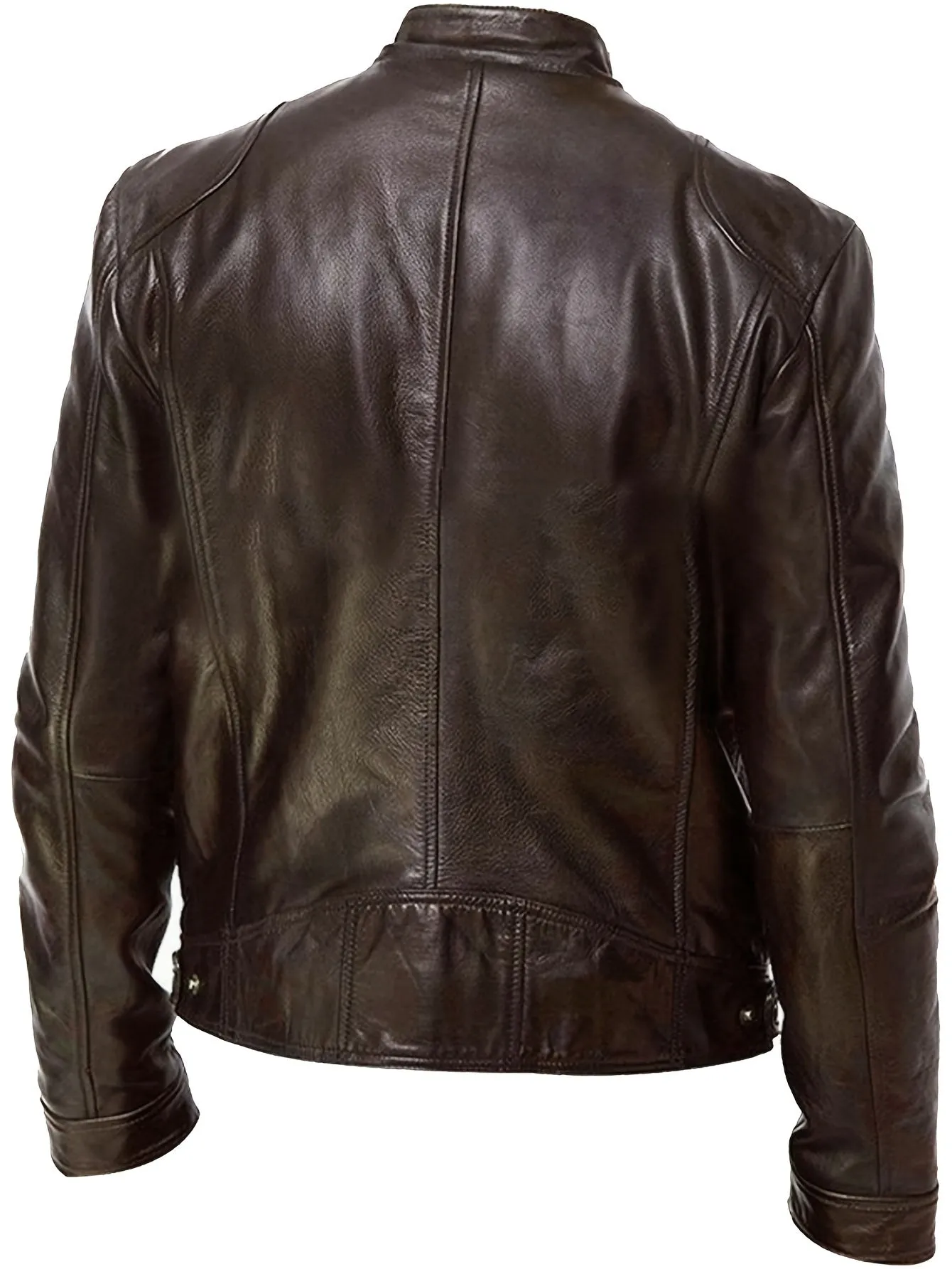 Men's PU Leather Motorcycle Jacket with Zipper Pockets, Autumn/Winter Stand Collar Cardigan Coat