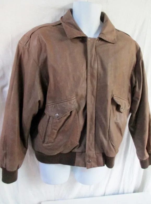 MENS ROUNDTREE & YORKE Leather flight bomber moto jacket coat BROWN XL