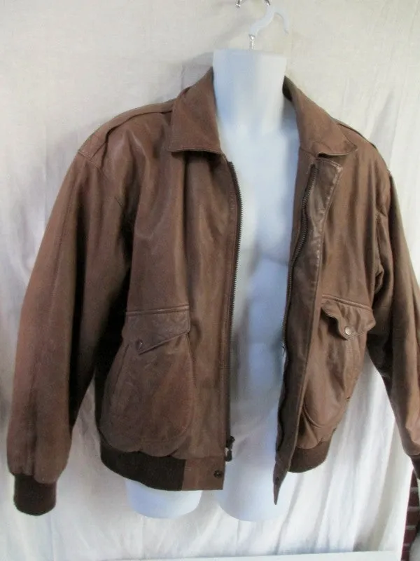 MENS ROUNDTREE & YORKE Leather flight bomber moto jacket coat BROWN XL