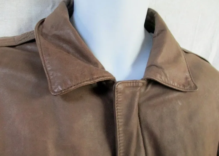 MENS ROUNDTREE & YORKE Leather flight bomber moto jacket coat BROWN XL