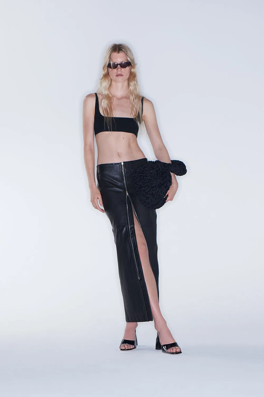 Milena Long Skirt Black Calf Nappa Leather