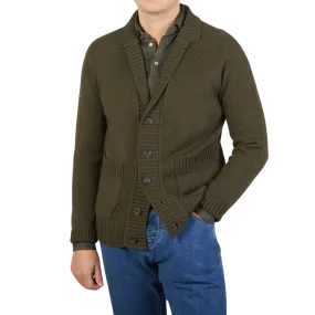 Military Green Wool Shawl Collar Cardigan