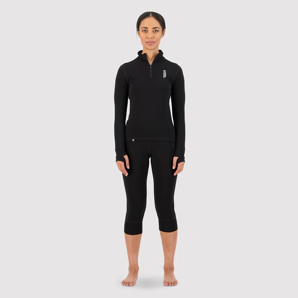 Mons Royale Womens Merino Flex 1/4 Zip Thermal Top - Black