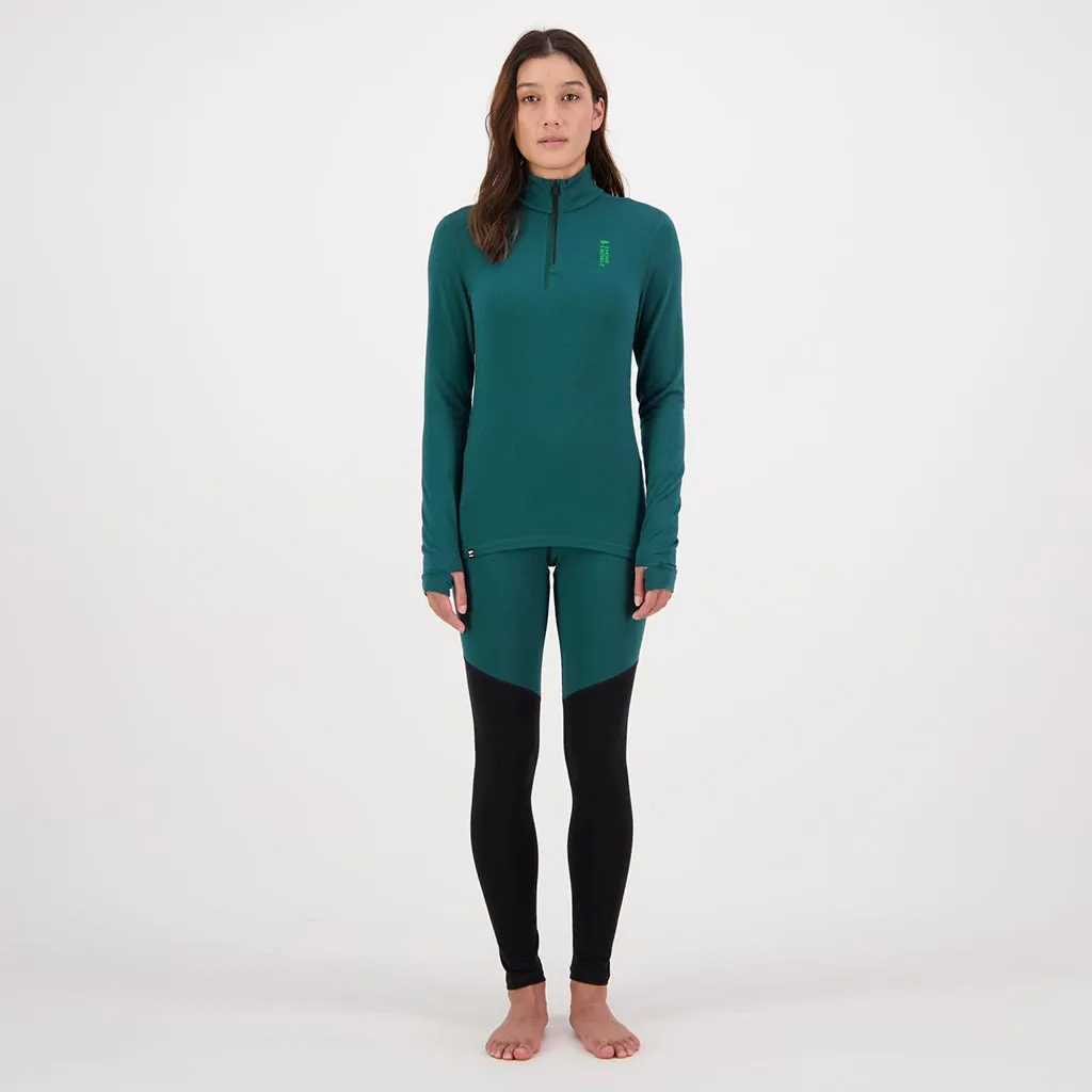 Mons Royale Womens Merino Flex 1/4 Zip Thermal Top - Evergreen