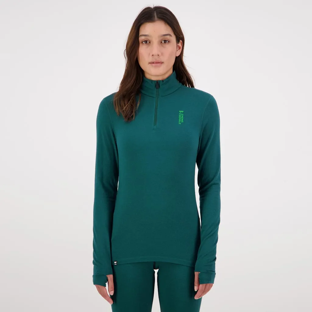 Mons Royale Womens Merino Flex 1/4 Zip Thermal Top - Evergreen