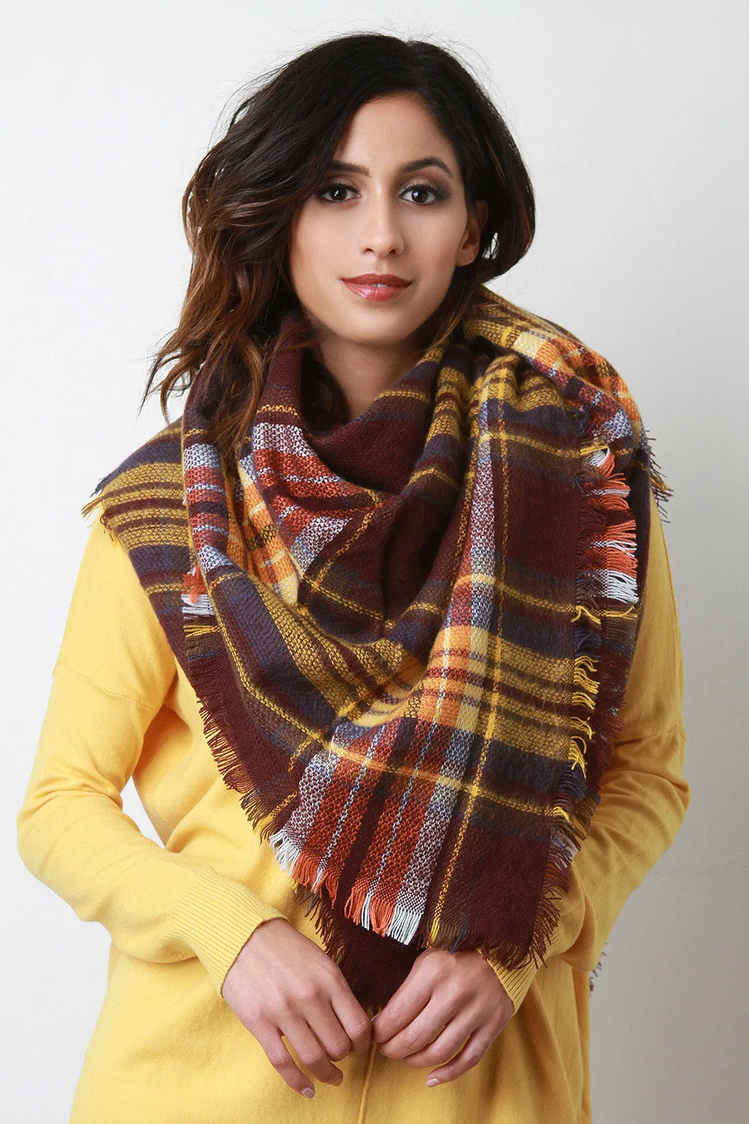 Multi Colored Plaid Blanket Scarf