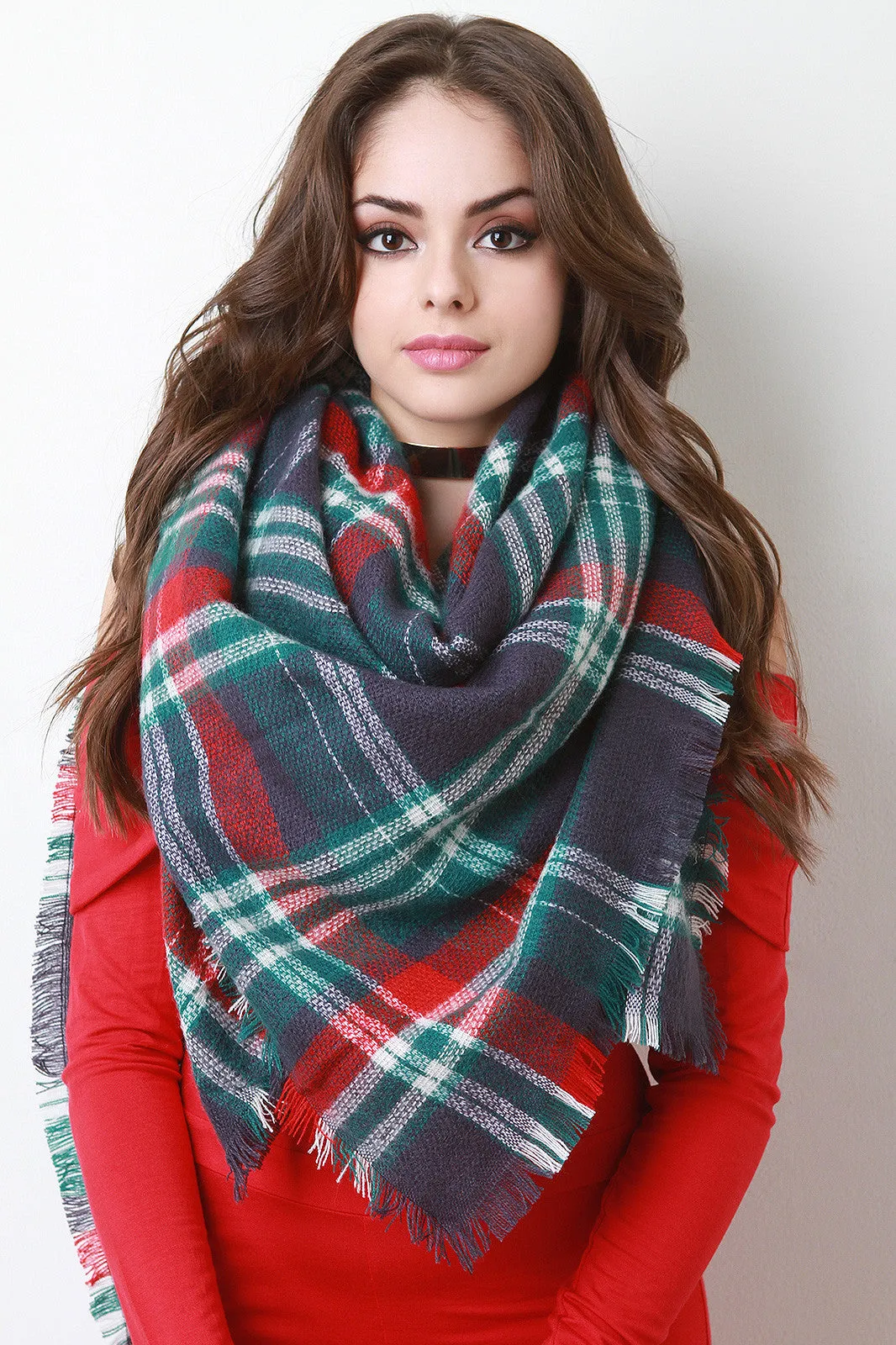 Multi Colored Plaid Blanket Scarf