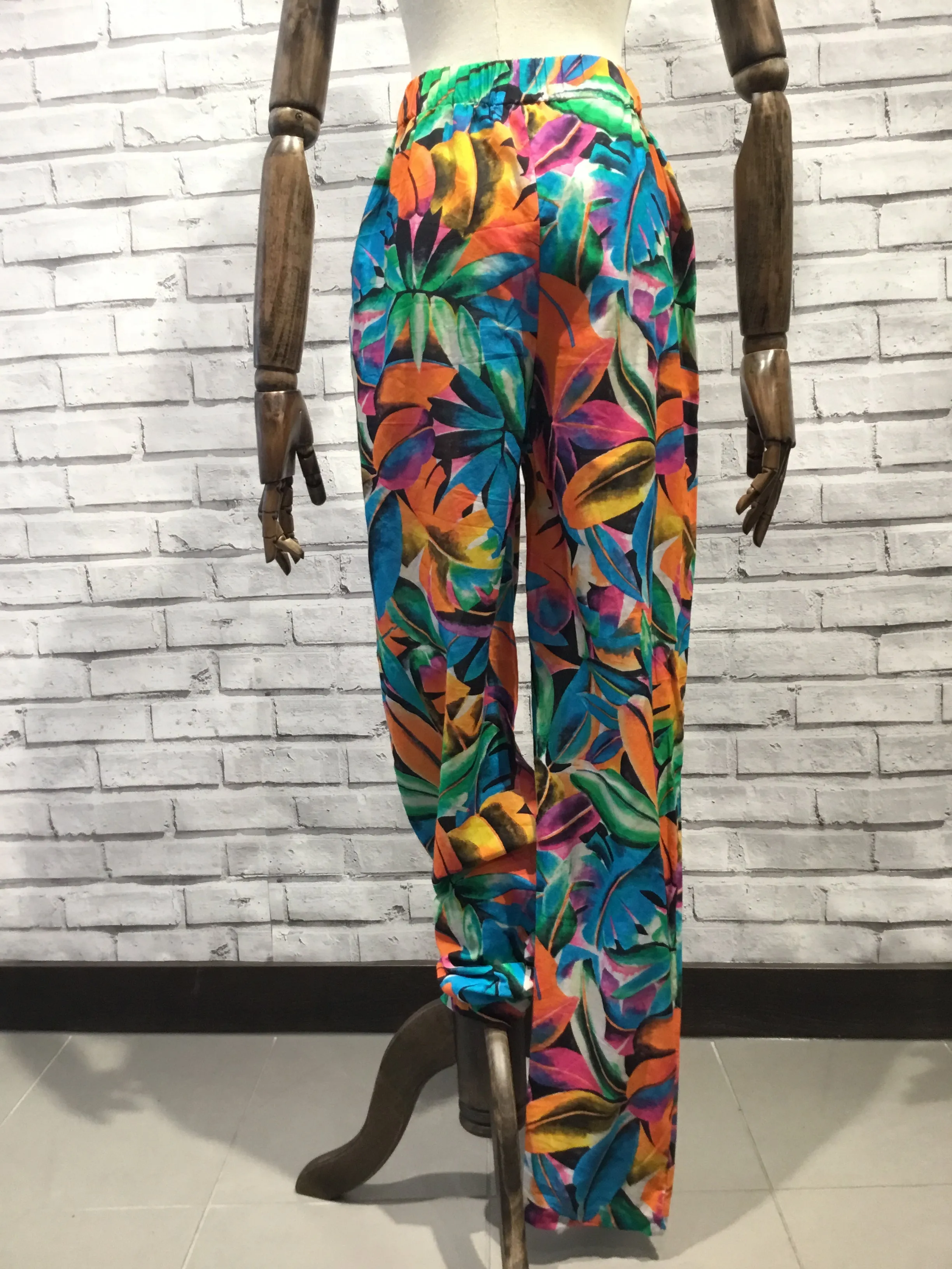 Multicoloured tropical leaf Print Trousers