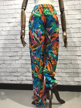 Multicoloured tropical leaf Print Trousers