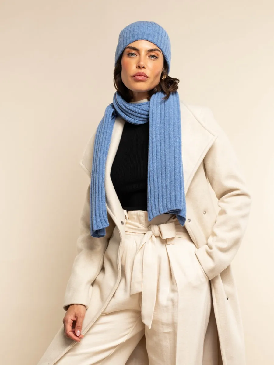 Napoli (light blue) - 100% cashmere ribbed scarf (unisex)