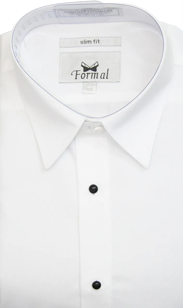 New White Slim Fit Non-Pleated Laydown Collar Tuxedo Shirt