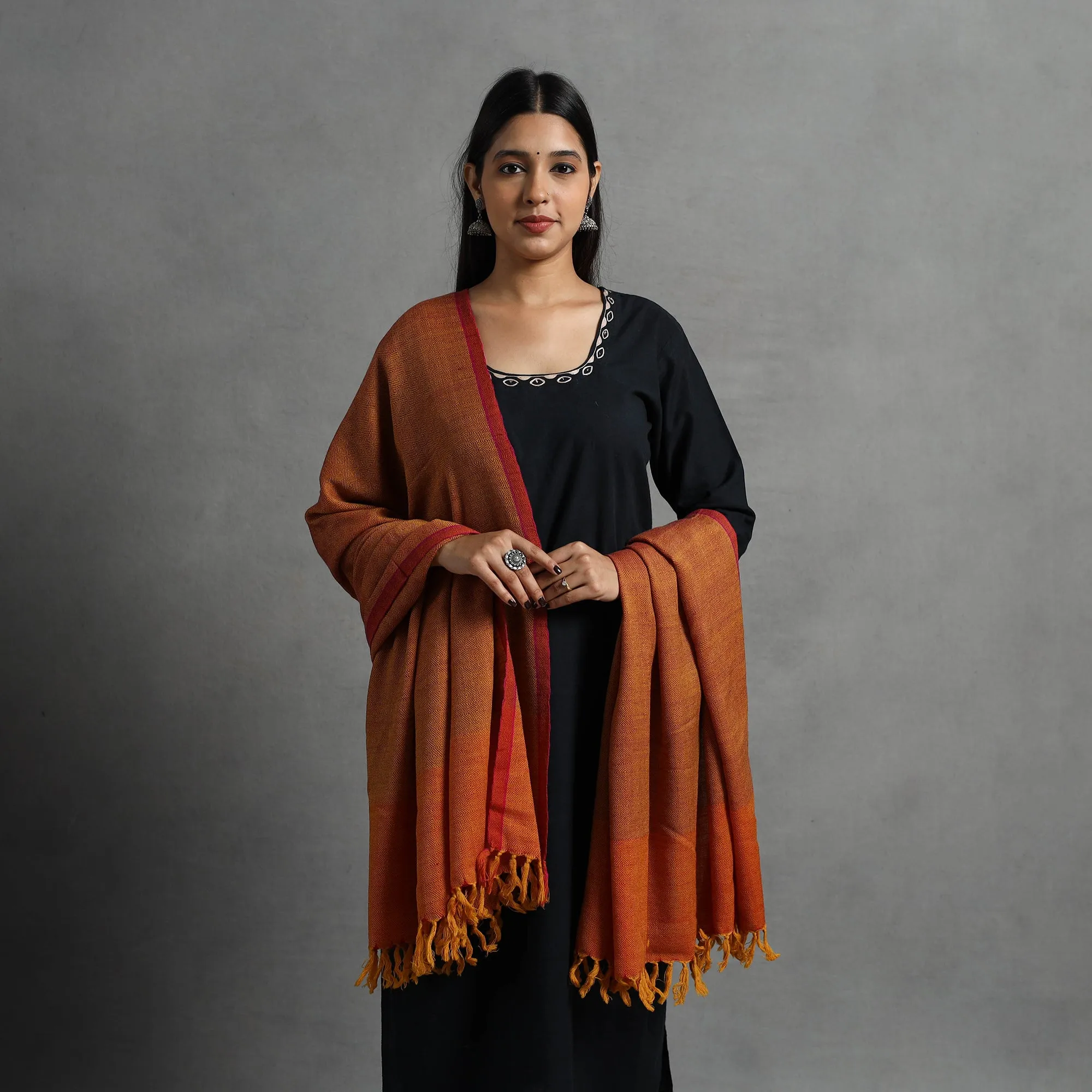 Orange - Kumaun Handwoven Pure Merino Wool Shawl for Women 58